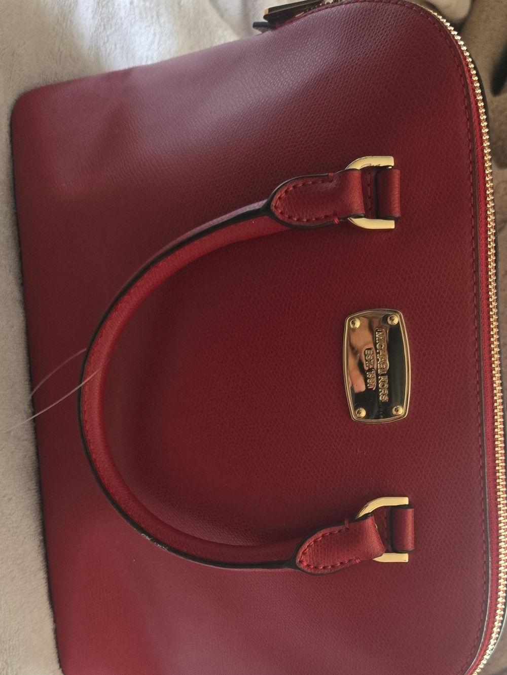Michael Kors Red Pebbled Dome Satchel with Gold Hardware